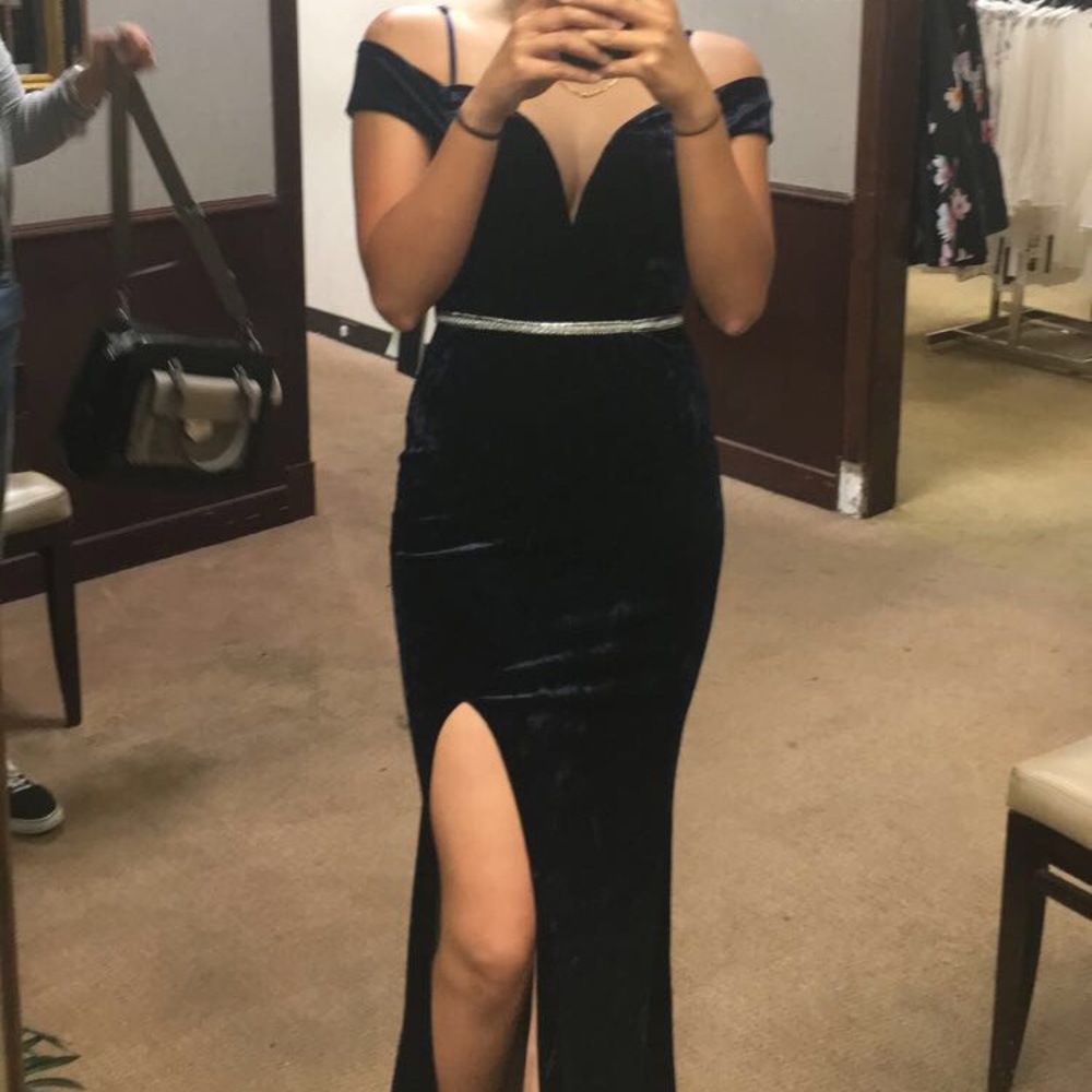 Navy Velvet Long Dress